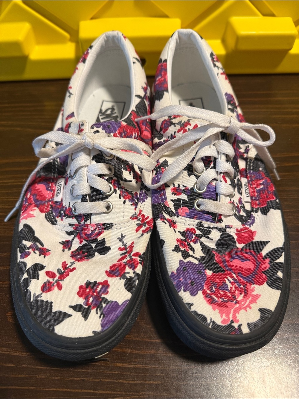 Vans Women's White Canvas Sneakers with Pink & Purple Floral Print